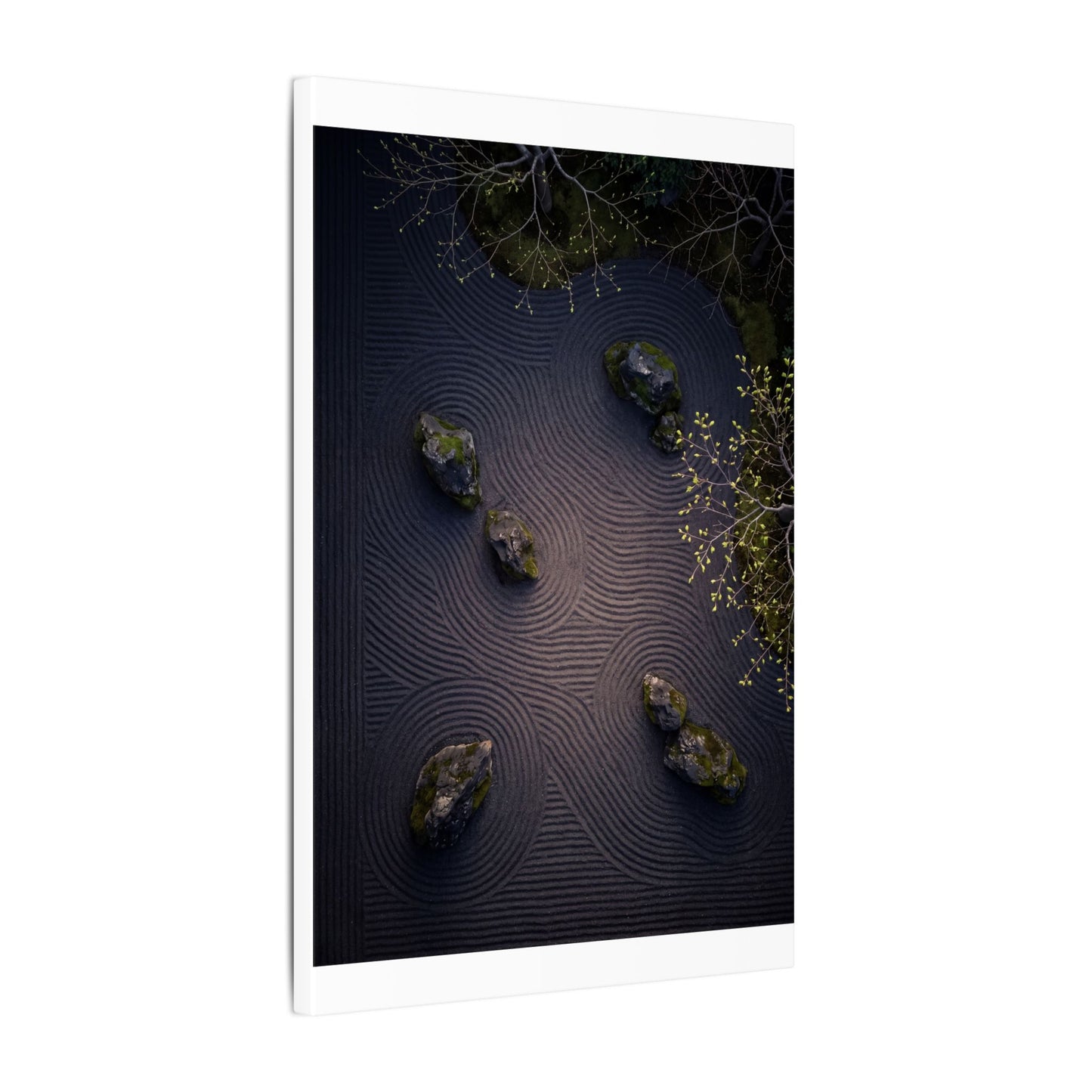 Dark Japandi Rock Garden in Dawn | Shadow Zen Canvas Art