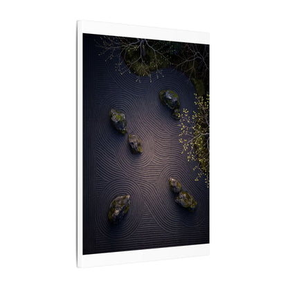Dark Japandi Rock Garden in Dawn | Shadow Zen Canvas Art