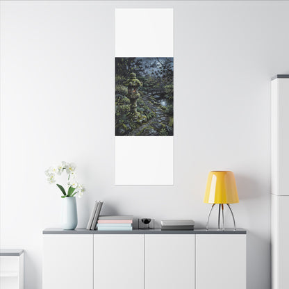 Japandi Stone Lantern in Moonlight | Texture Canvas Art