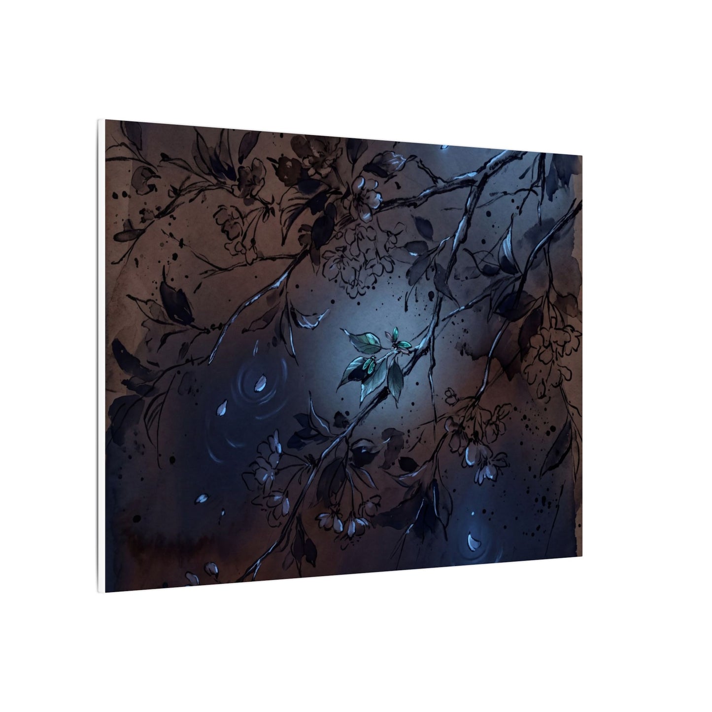 Bold Cherry Blossom Canvas Art - Charcoal Ink Dark Japandi