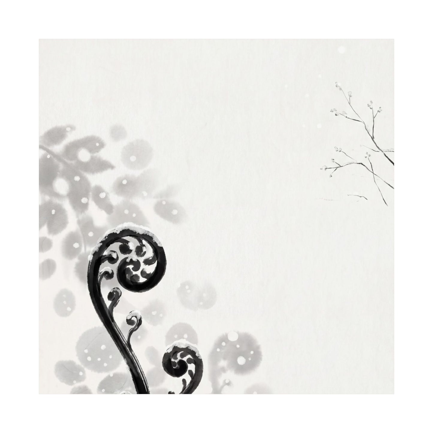 Winter Fern Unfurling Ukiyo E Inspired Wall Art Print | Serene Decor