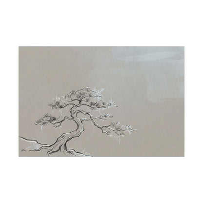 Pine Tree Minimal Line Canvas Art | Warm Japandi Art Art Print