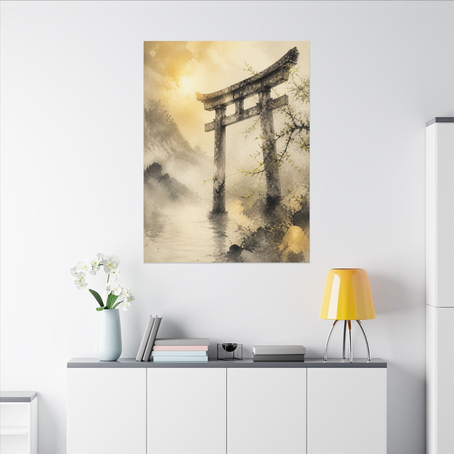Spring Torii Gate Sumi E Canvas Art | Tranquil Decor
