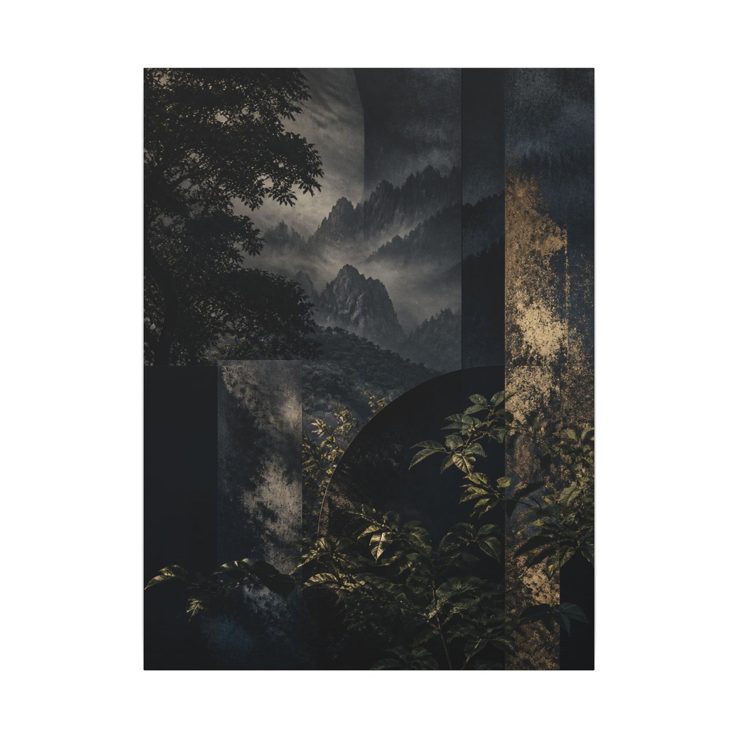 Mountain Mist Summer Canvas Art | Dark Japandi Atmospheric Design