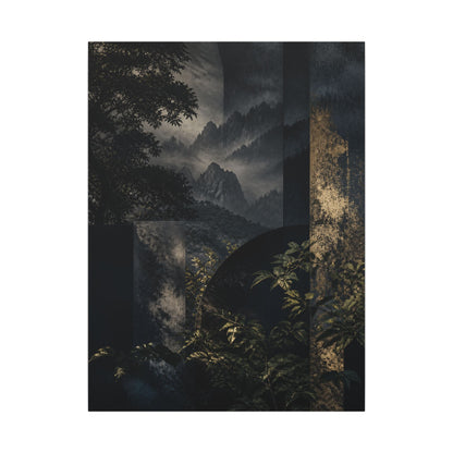 Mountain Mist Summer Canvas Art | Dark Japandi Atmospheric Design