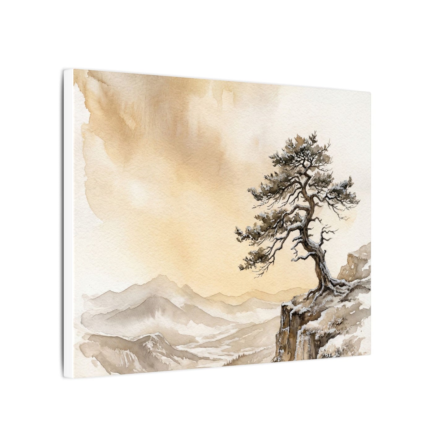 Pine Tree Canvas Art | Winter Japandi Watercolor Art