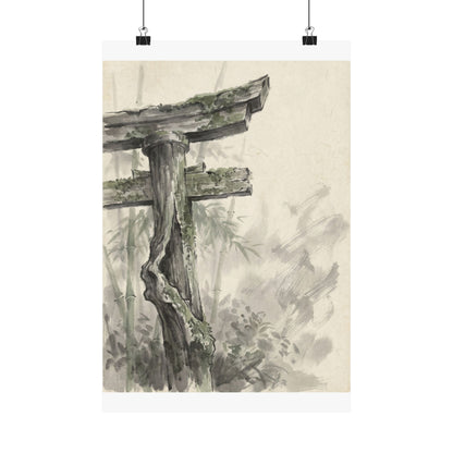 Summer Torii Gate Sumi E Wall Art Print | Calm Decor Art Print