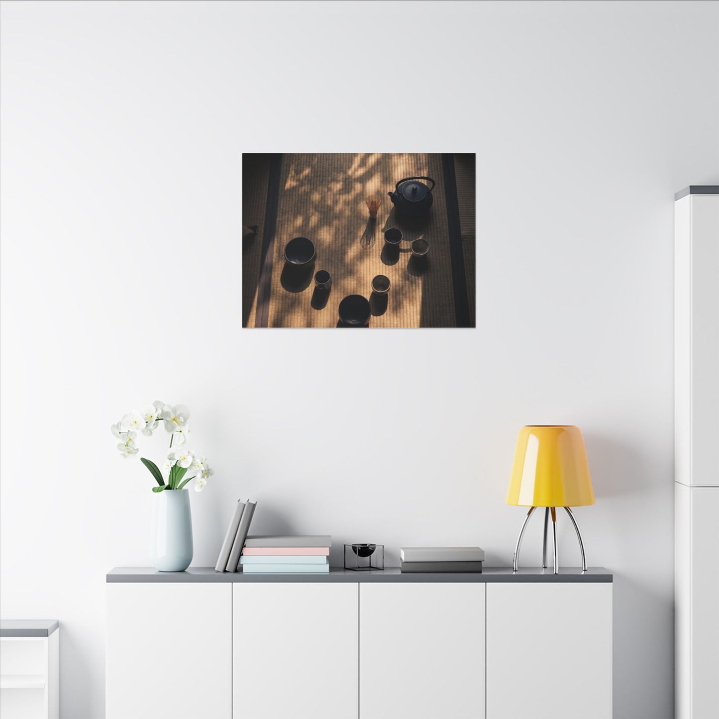 Shibui Tea Ceremony Canvas Art - Dark Japandi Shadow Zen