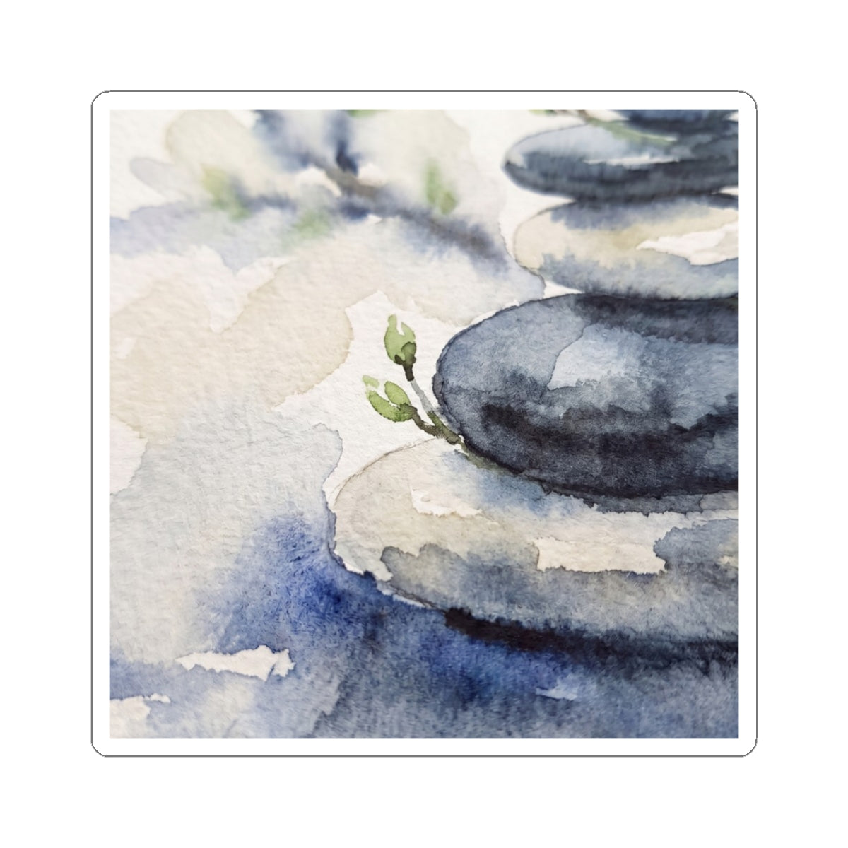 Mono No Aware River Stones Sticker - Japandi Watercolor