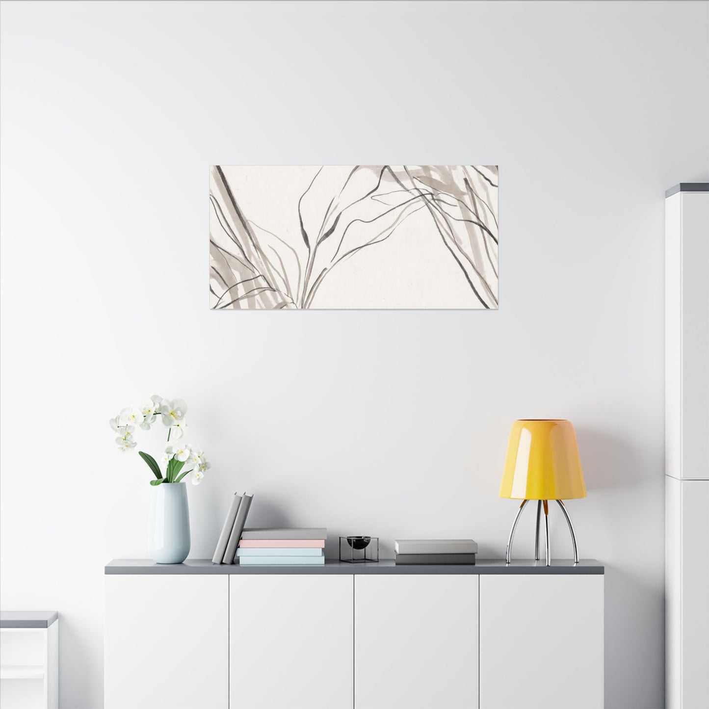 Neutral Shoji Screen Canvas Art - Minimal Line Japandi