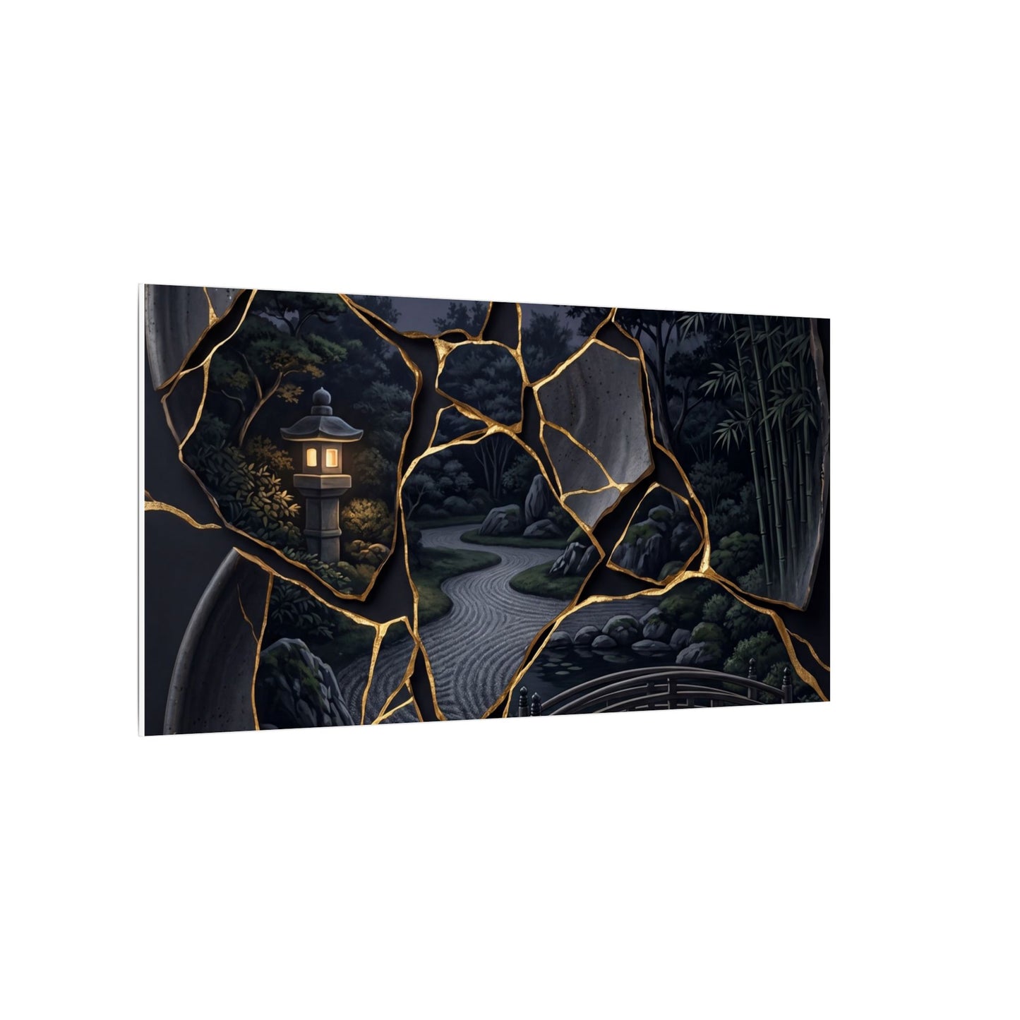 Kintsugi Moonlit Garden in Golden Hour | Gold Repair Canvas Art