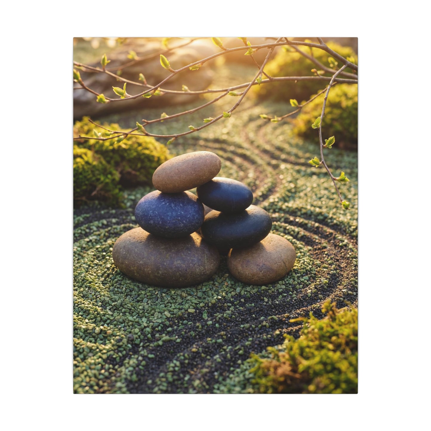 Zen River Stones in Golden Hour | Karesansui Canvas Art