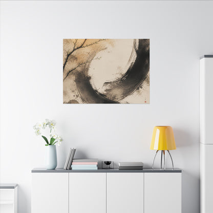 Japandi Ink Brushstroke in Golden Hour | Watercolor Canvas Art