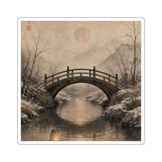 Wooden Bridge Sticker | Winter Japandi Minimal Line Art