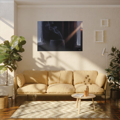 Incense Smoke Winter Canvas Art | Dark Japandi Sophisticated Design
