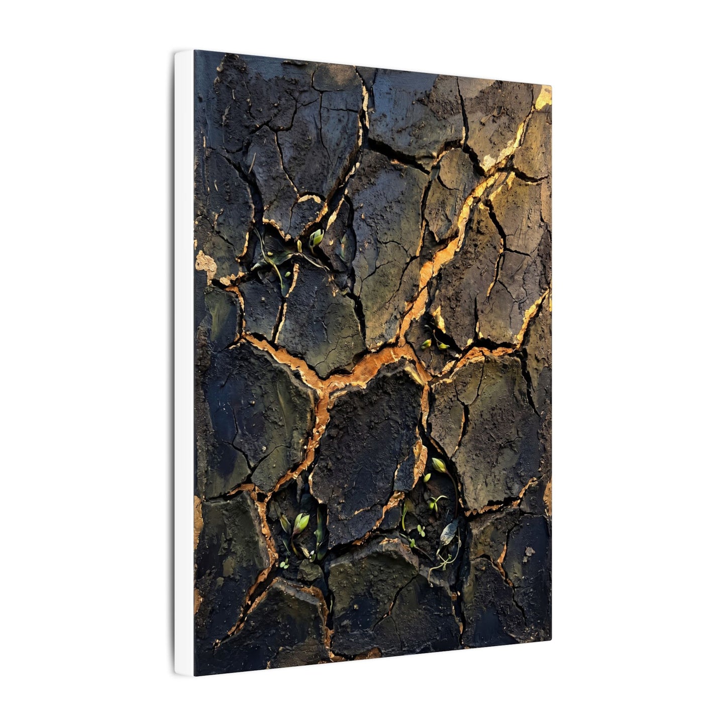 Cracked Earth Spring Canvas Art | Dark Japandi Atmospheric Design
