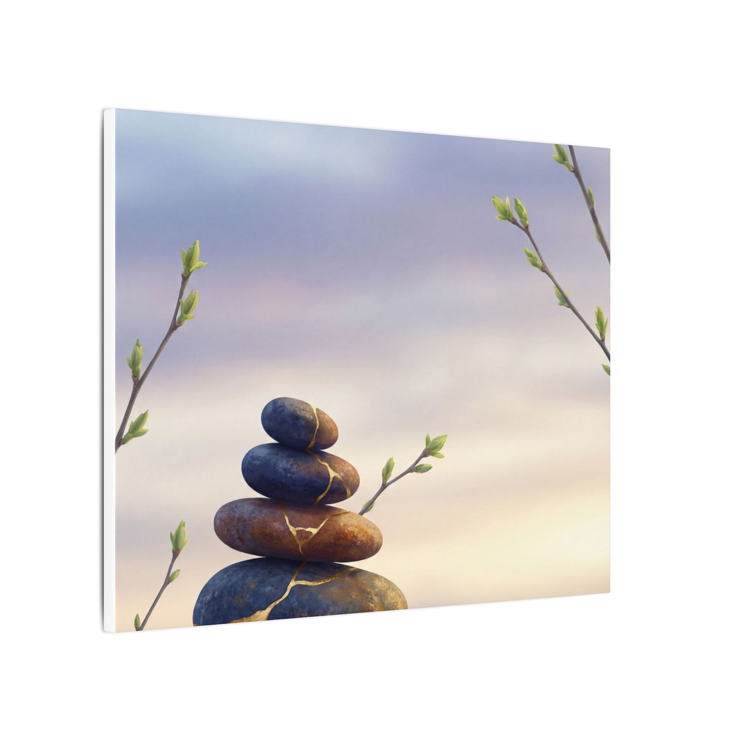 Spring River Stones Gold Vein Canvas Art | Philosophical Decor