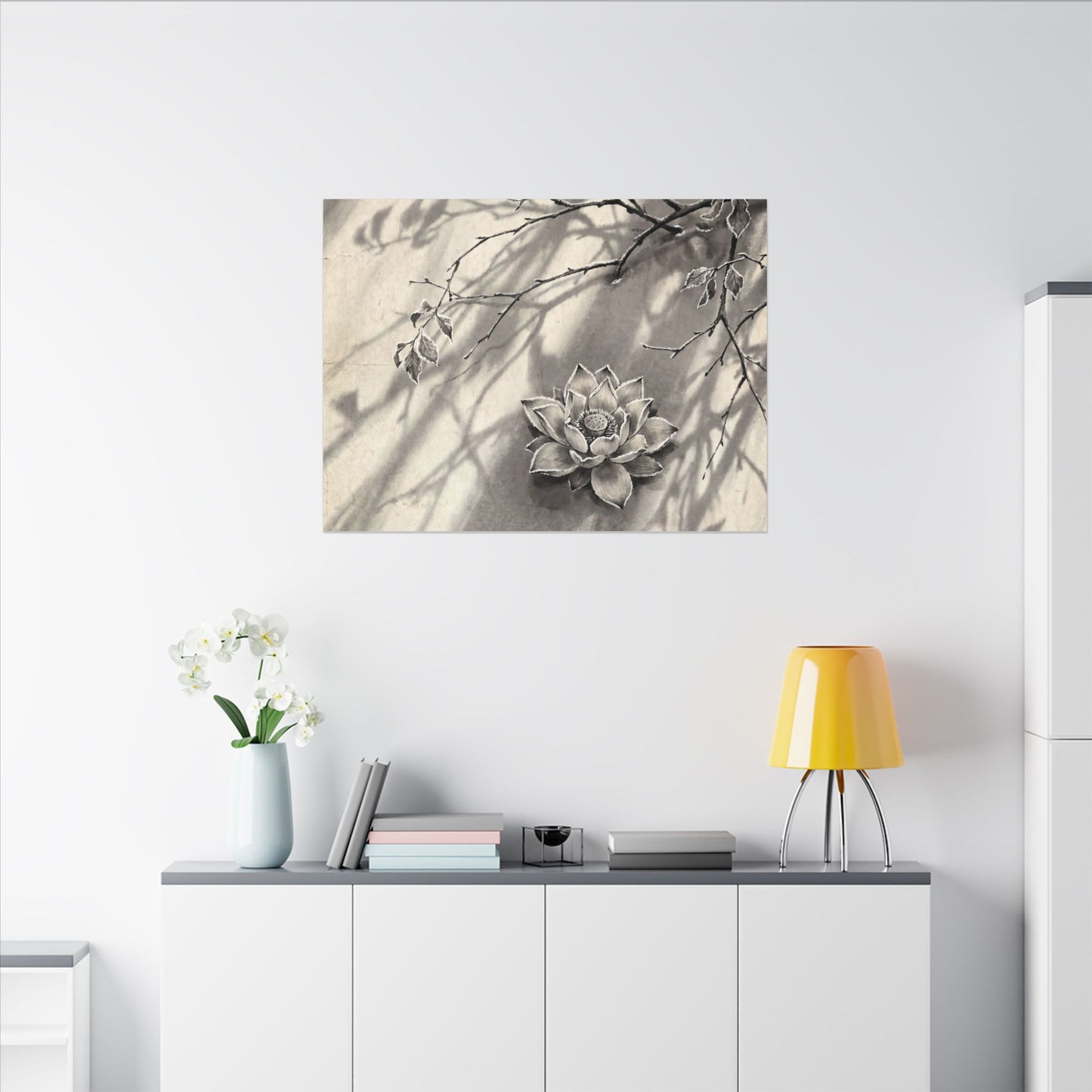 Winter Lotus Flower Sumi E Canvas Art | Contemplative Decor