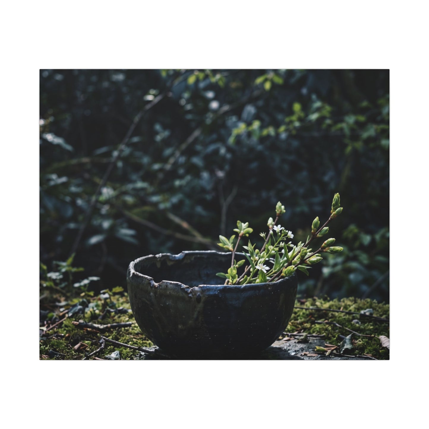 Dappled Ceramic Bowl Canvas Art - Dark Japandi Datsuzoku