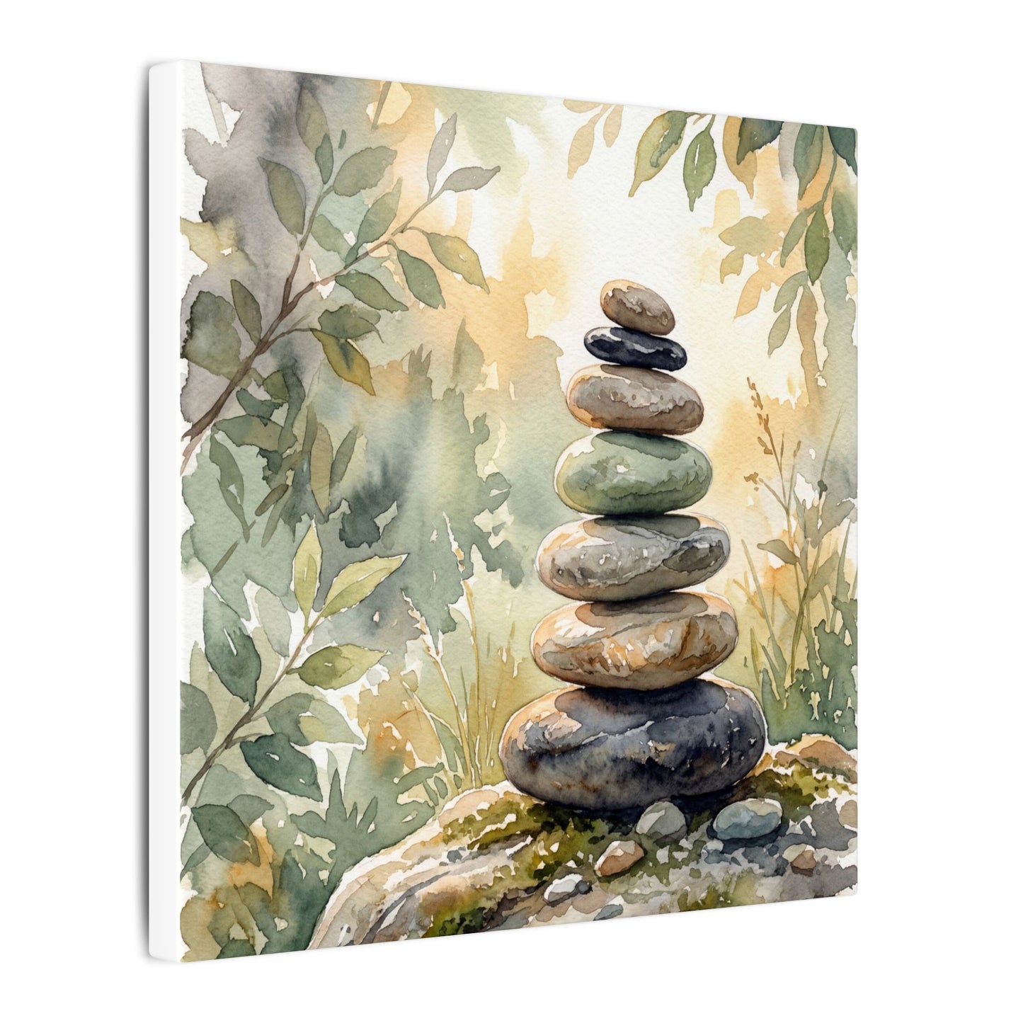Golden Hour River Stones Canvas Art - Japandi Mono No Aware