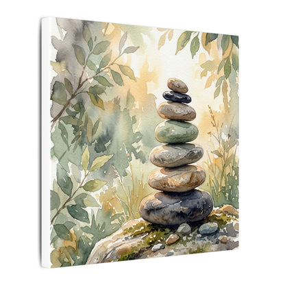 Golden Hour River Stones Canvas Art - Japandi Mono No Aware