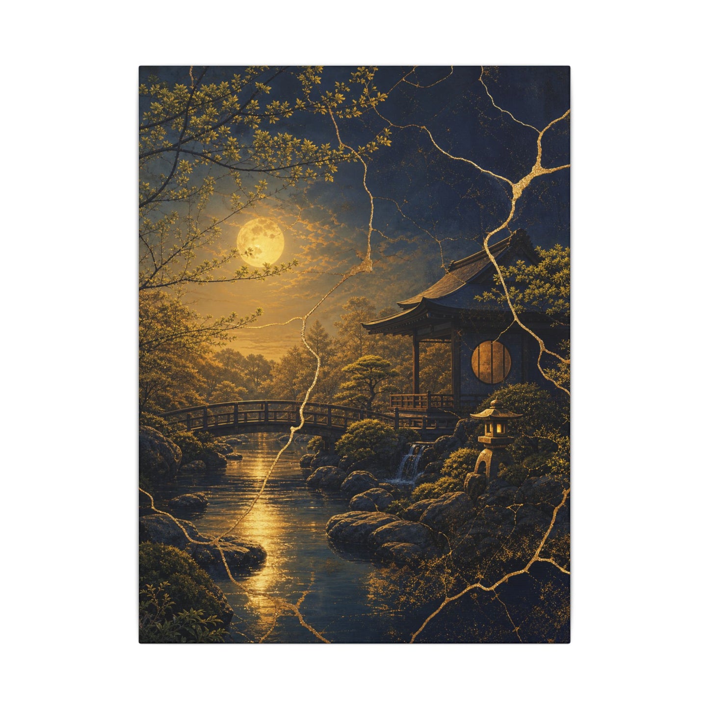 Spring Moonlit Garden Gold Vein Canvas Art | Resilient Decor