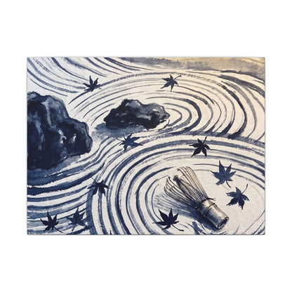 Zen Rock Garden in Golden Hour | Sumi E Canvas Art