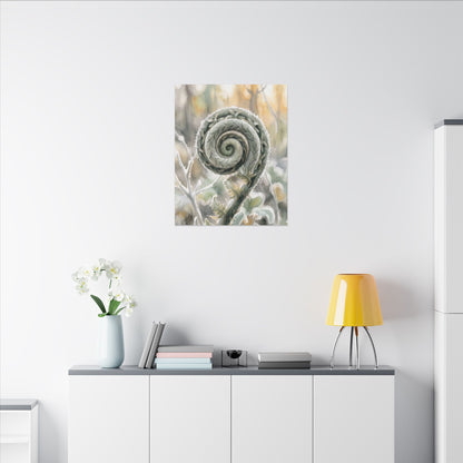 Winter Fern Unfurling Watercolor Canvas Art | Cozy Decor