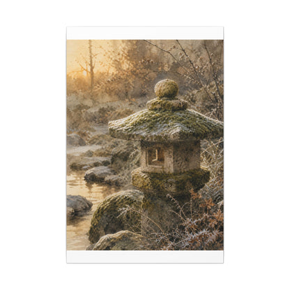Winter Stone Lantern Watercolor Canvas Art | Earthy Decor