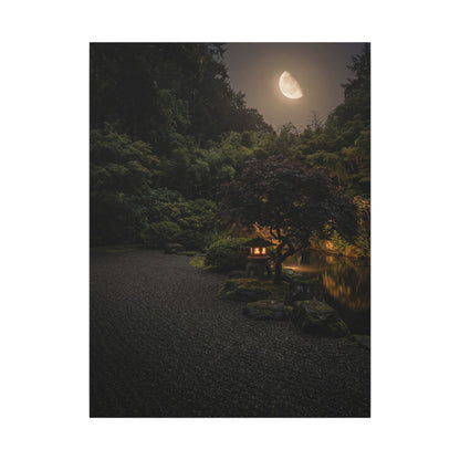 Dark Japandi Moonlit Garden in Golden Hour | Moody Minimal Canvas Art