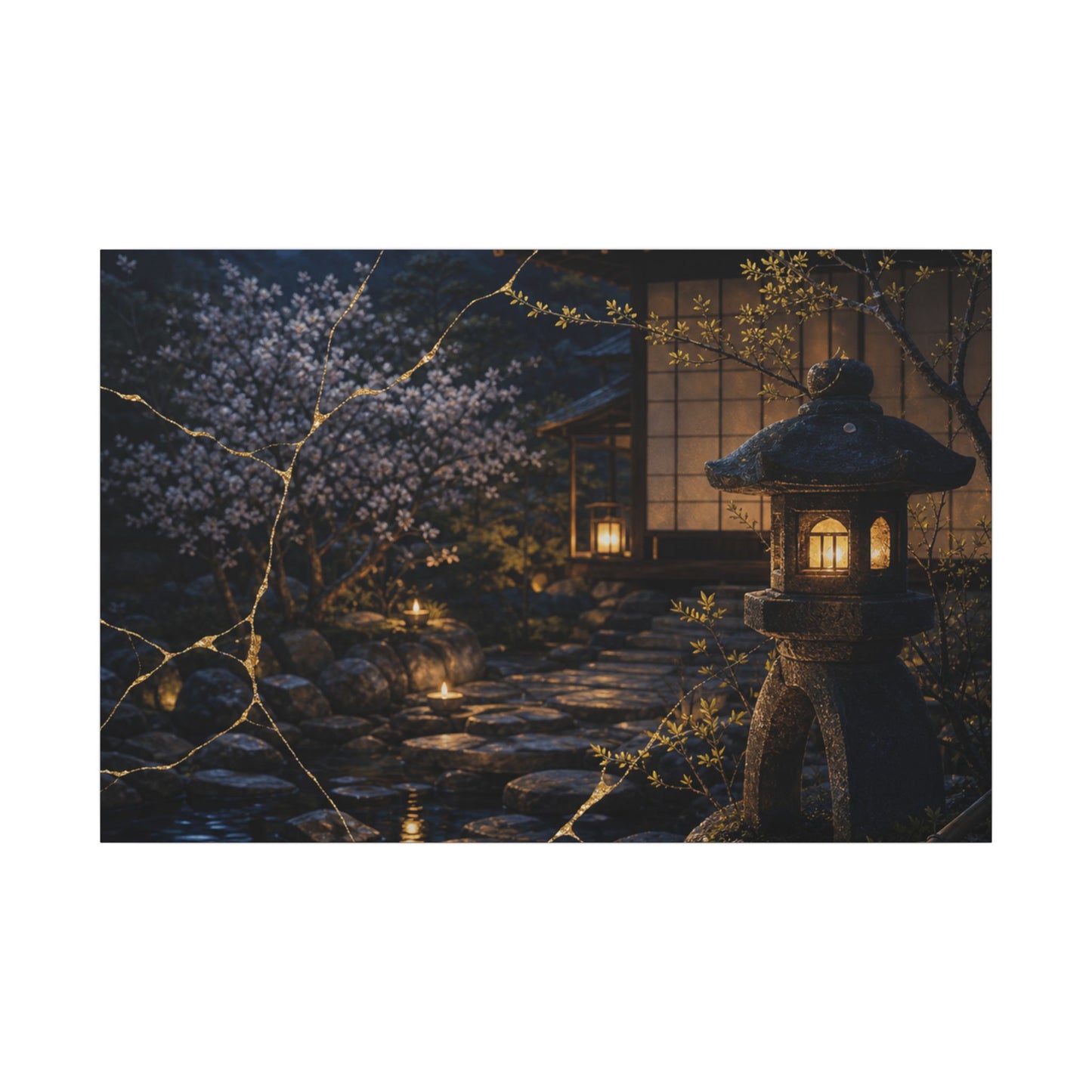 Seijaku Moonlit Garden Canvas Art - Kintsugi Gold Vein