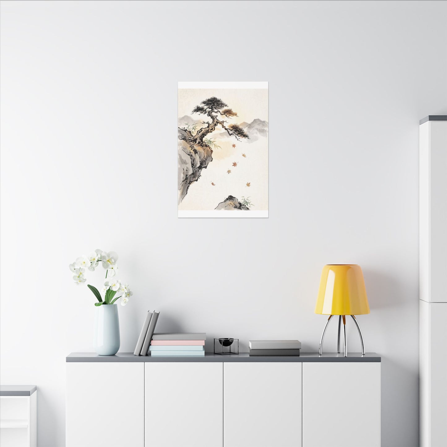 Peaceful Pine Tree Canvas Art - Sumi E Zen