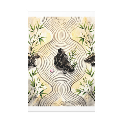 Zen Rock Garden in Golden Hour | Sumi E Canvas Art