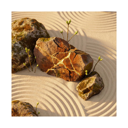 Rock Garden Crackle Gold Wall Art Print | Resilient Kintsugi Art