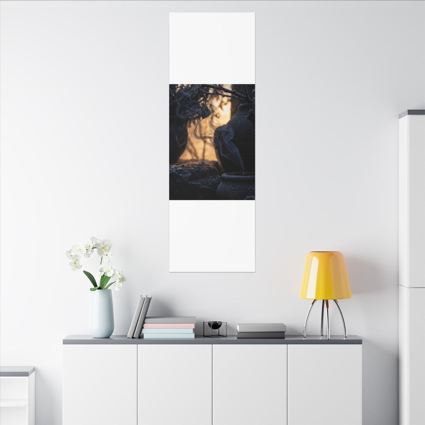 Incense Smoke Canvas Art | Winter Dark Japandi Shadow Zen Art