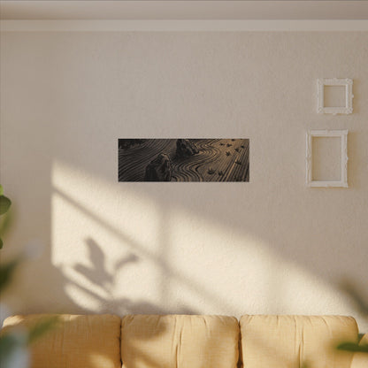 Rock Garden Canvas Art | Autumn Dark Japandi Charcoal Ink Art