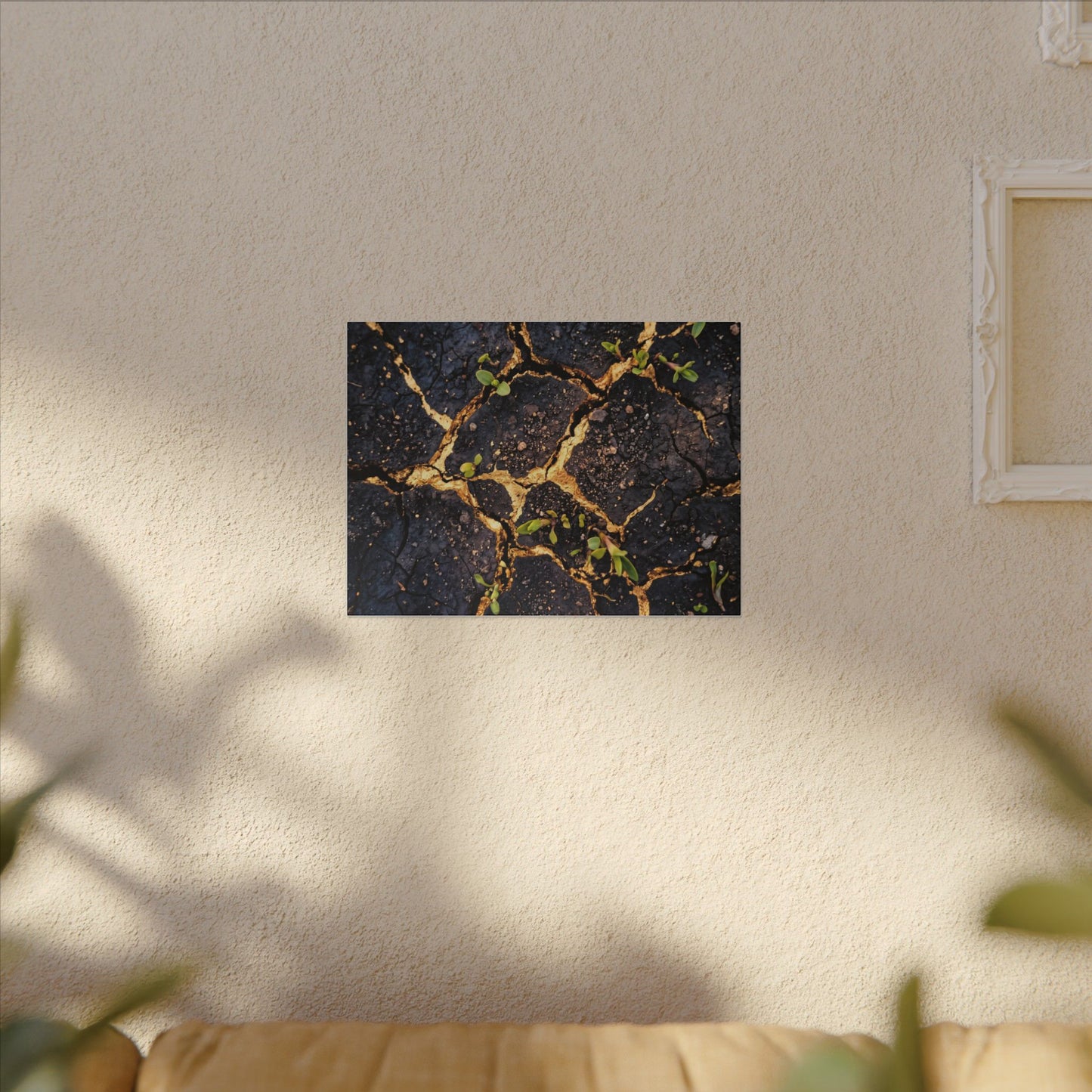 Spring Cracked Earth Crackle Gold Canvas Art | Healing Decor
