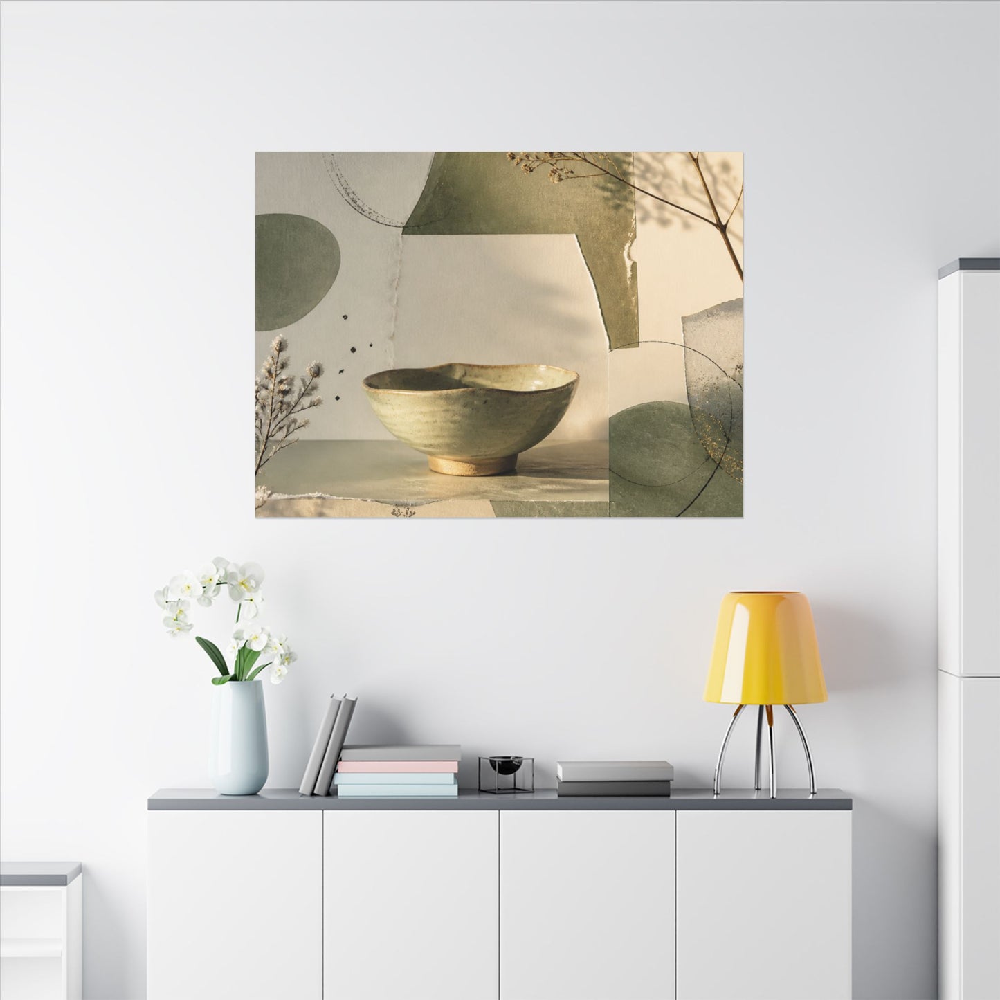 Warm Ceramic Bowl Canvas Art - Minimal Line Japandi