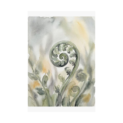 Fern Unfurling Watercolor Wall Art Print | Earthy Japandi Art