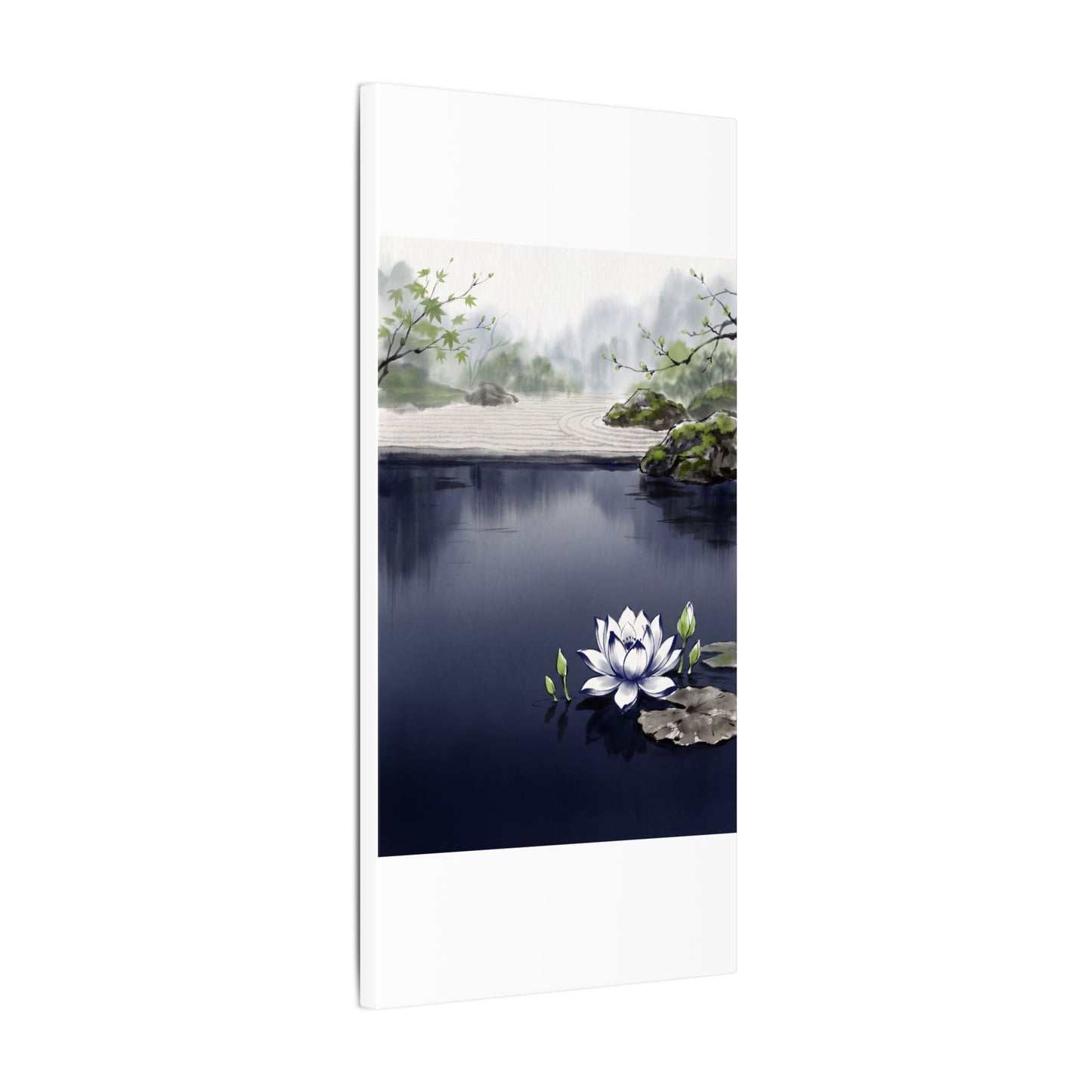 Lotus Flower Karesansui Canvas Art | Tranquil Zen Art