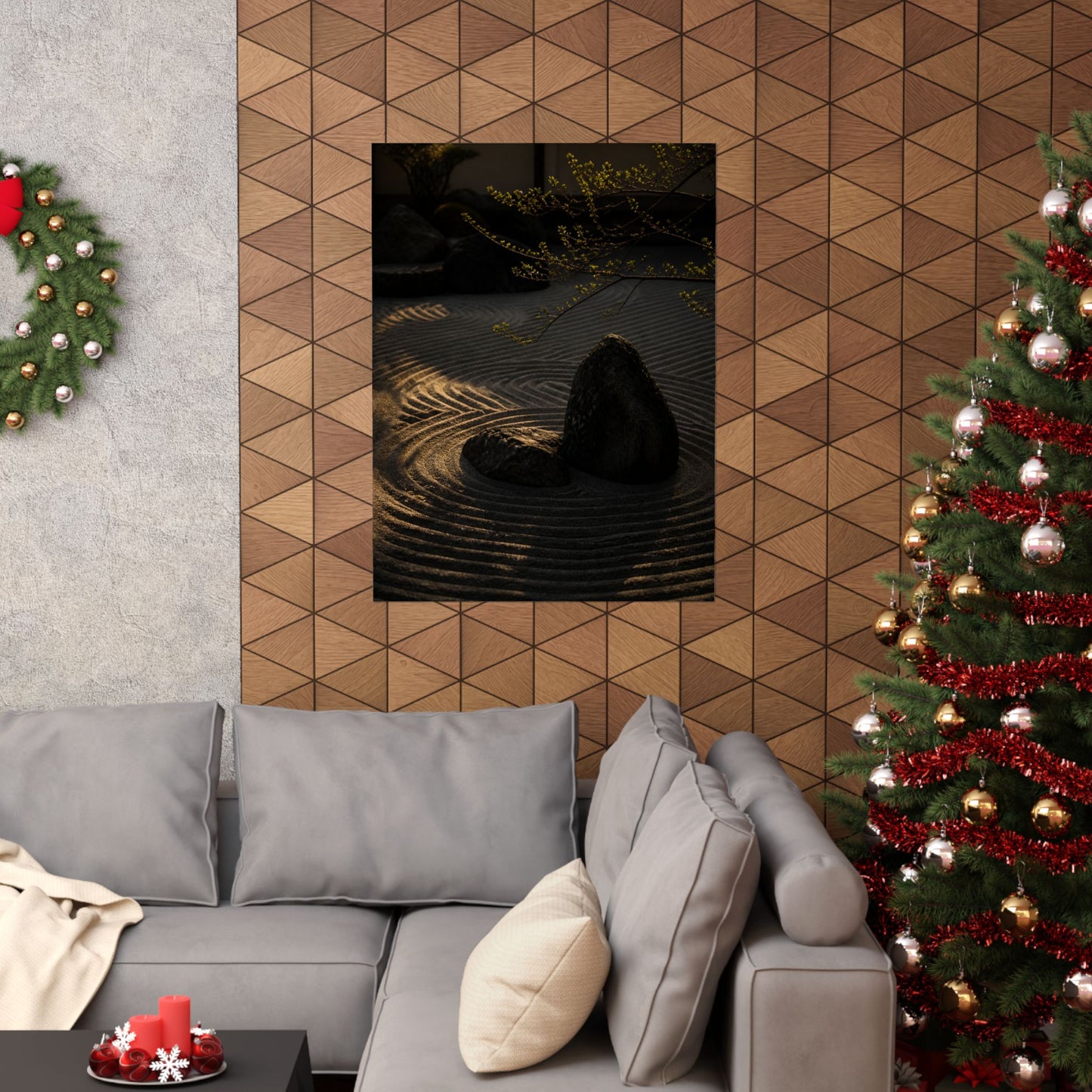 Golden Hour Rock Garden Wall Art Print - Dark Japandi Ma