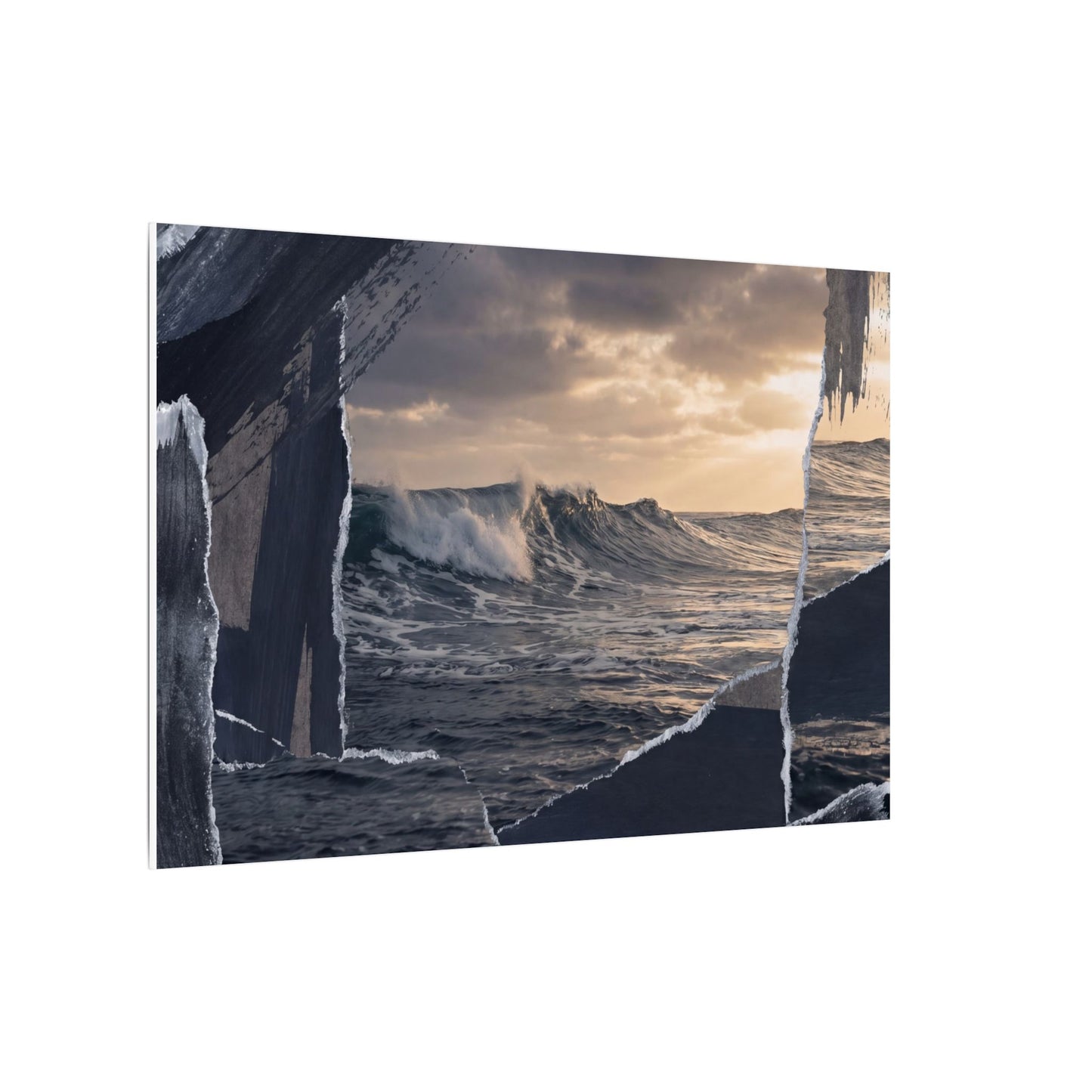 Fukinsei Ocean Wave Canvas Art - Dark Japandi Shadow Zen