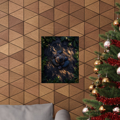 Ma River Stones Wall Art Print - Dark Japandi Dark Texture