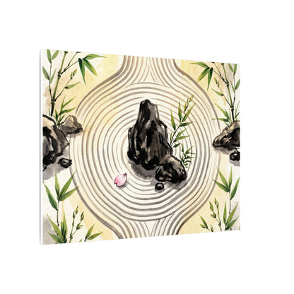 Zen Rock Garden in Golden Hour | Sumi E Canvas Art