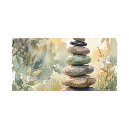 Golden Hour River Stones Canvas Art - Japandi Mono No Aware