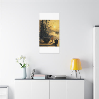 Tea Ceremony Sumi E Canvas Art | Contemplative Zen Art