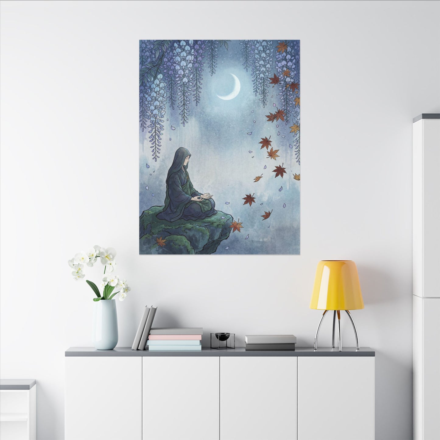 Zen Wisteria in Moonlight | Ukiyo E Inspired Canvas Art