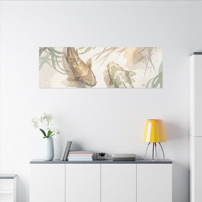 Koi Pond Canvas Art | Winter Japandi Watercolor Art