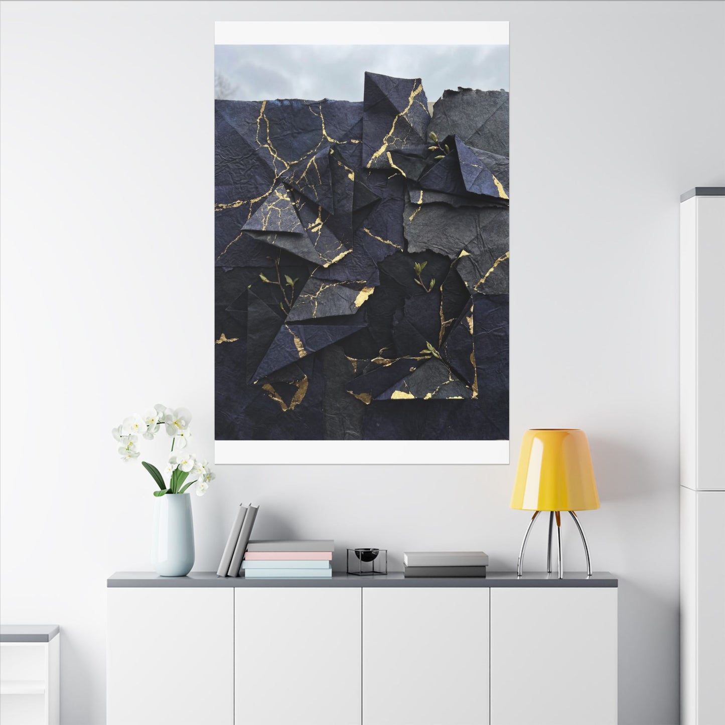 Beautiful Paper Fold Canvas Art - Crackle Gold Kintsugi