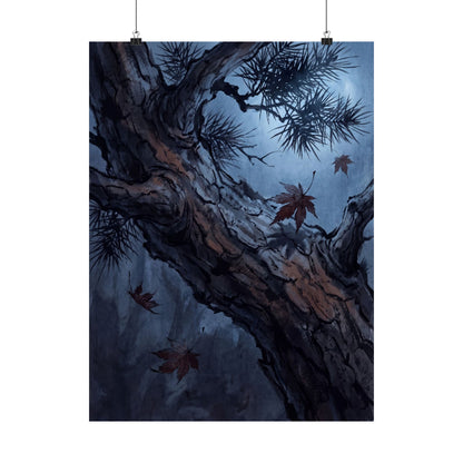 Kanso Pine Tree Wall Art Print - Dark Japandi Shadow Zen